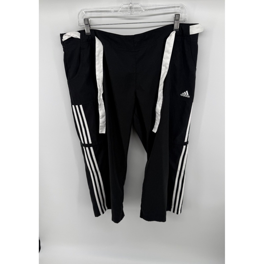 Vintage Adidas Men's XL Cropped Track Pants Black White 3 Stripe Woven Athletic